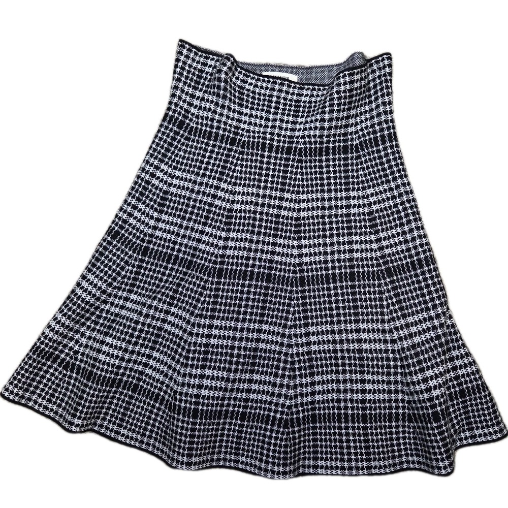Max Studio Skirt S/M Black White Plaid Knit A-Line Mini Skater Stretch‎